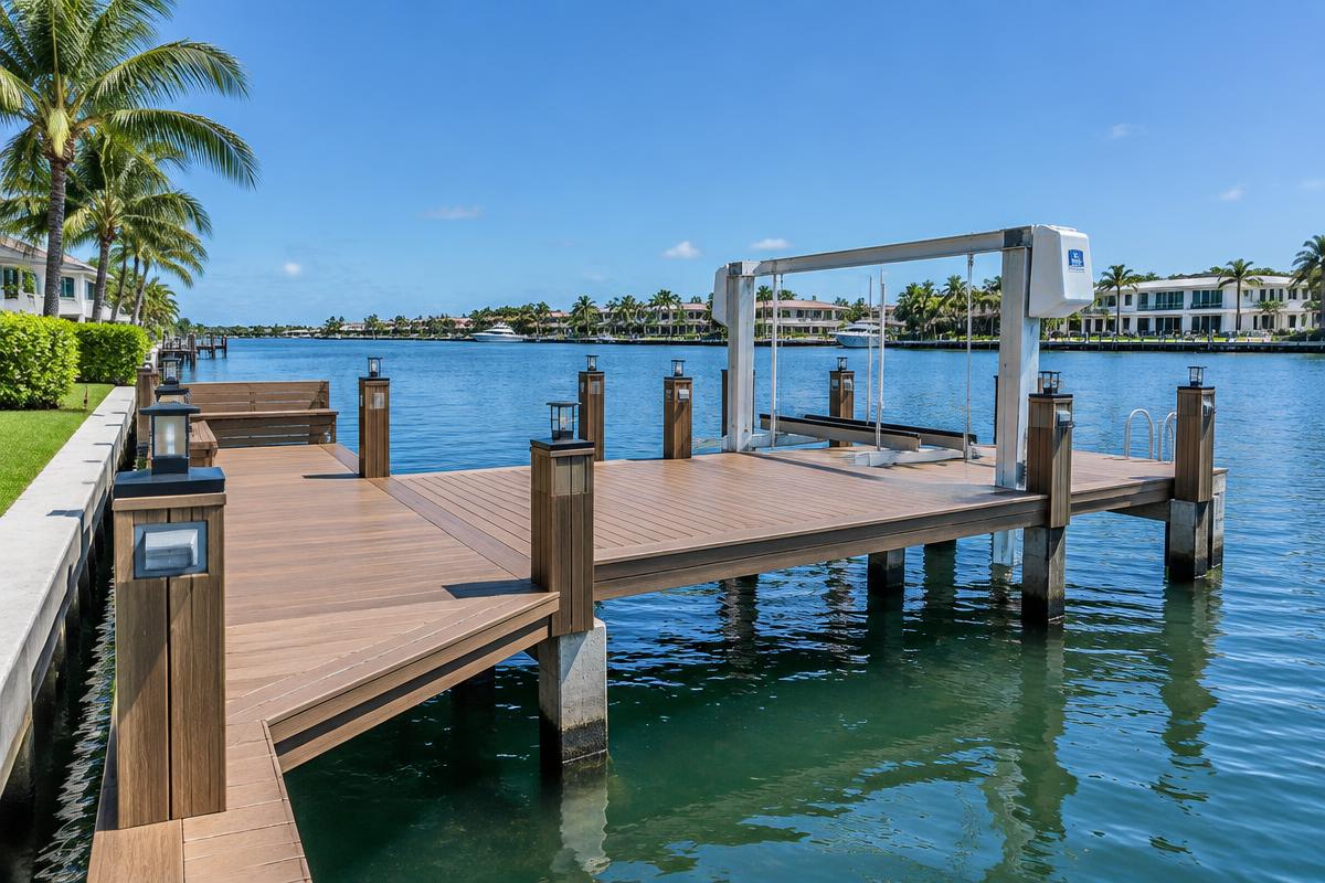 Composite residential dock on concrete pilings along the Intracoastal